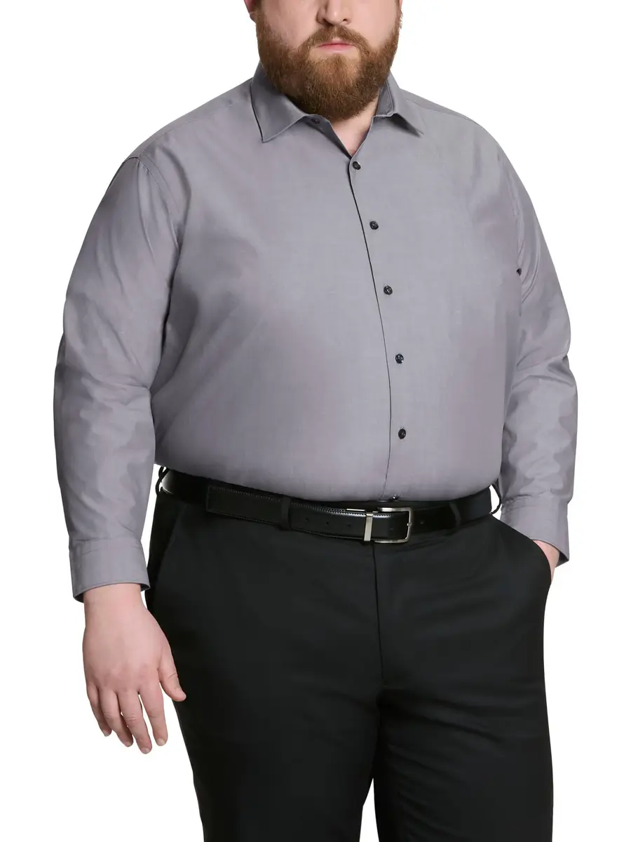 Kenneth Cole Unlisted Men's Dress Shirt Big & Tall Solid, Graphite, 18" Neck 34"-35" Sleeve | Breathable Cotton-Blend for All-Day Comfort - main product image