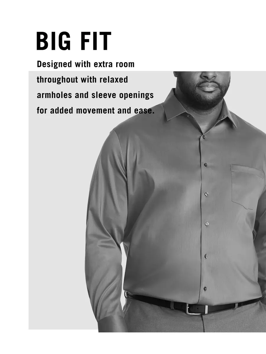 Kenneth Cole Unlisted Men's Dress Shirt Big & Tall Solid, Graphite, 18" Neck 34"-35" Sleeve | Breathable Cotton-Blend for All-Day Comfort - view 5
