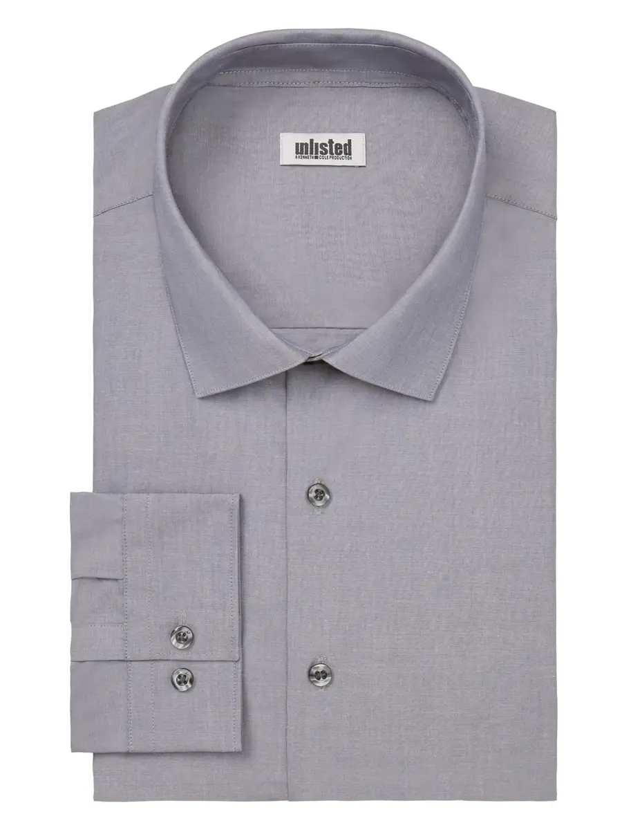Kenneth Cole Unlisted Men's Dress Shirt Big & Tall Solid, Graphite, 18" Neck 34"-35" Sleeve | Breathable Cotton-Blend for All-Day Comfort - view 3