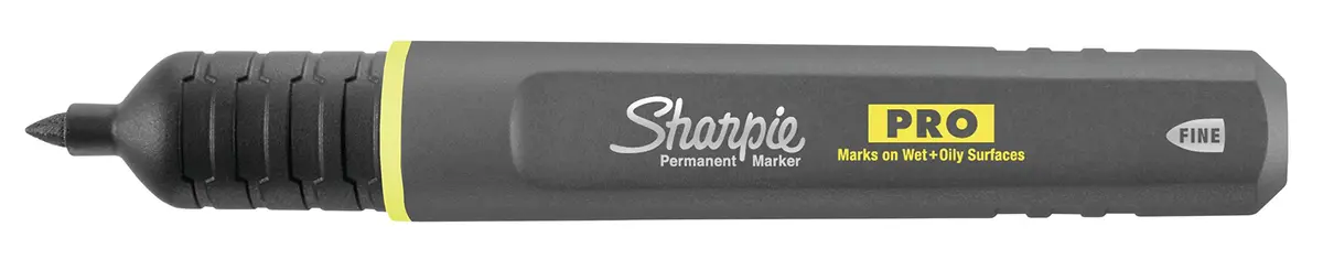 Sharpie Pro Permanent Markers, Anti-Roll Barrel, Fine Tip, Black, 12 Count | Marks on Wet & Oily Surfaces - view 4