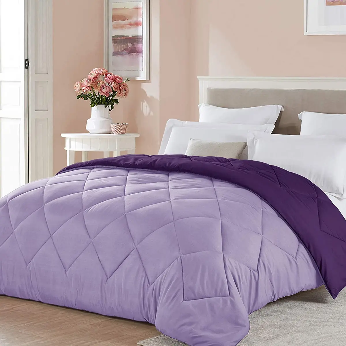 Seward Park Full Queen Size Reversible Comforter Plum Purple | All Season Bedding - main product image