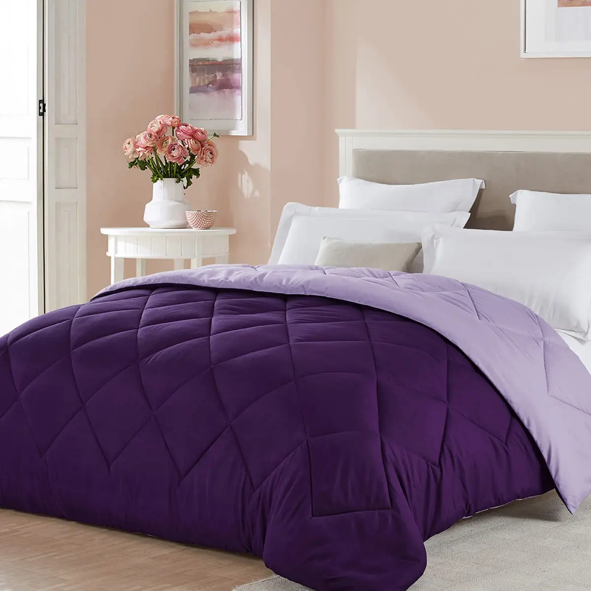 Seward Park Full Queen Size Reversible Comforter Plum Purple | All Season Bedding - view 7
