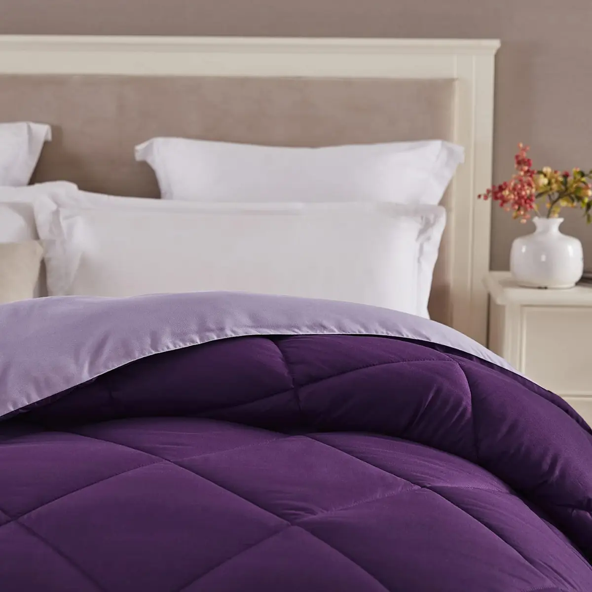 Seward Park Full Queen Size Reversible Comforter Plum Purple | All Season Bedding - view 2