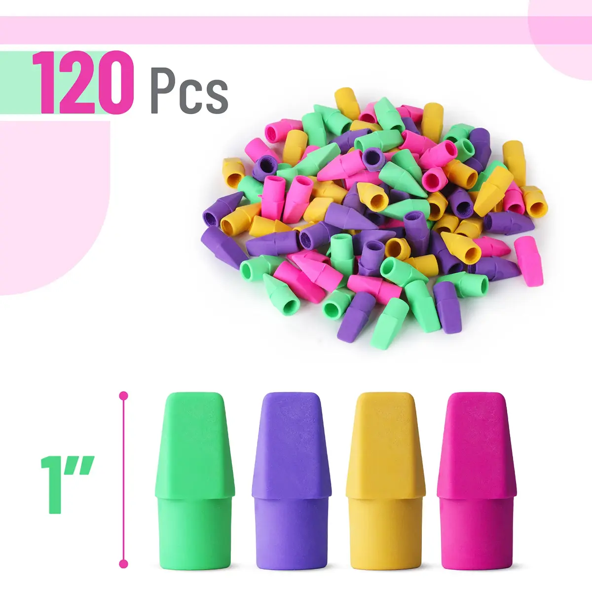 Mr. Pen Pencil Top Erasers 120 Pack Multicolored | Bulk Pack Eraser for Students & Professionals - view 2