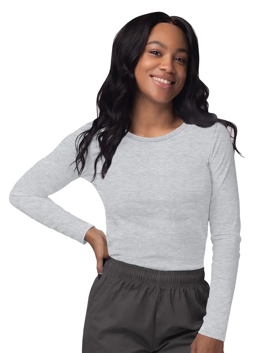 Sivvan Scrubs for Women - Long Sleeve Comfort Underscrub Tee 3-Pack - Marl Gray - XL | Classic Fit, Tagless Crew Neck - view 2