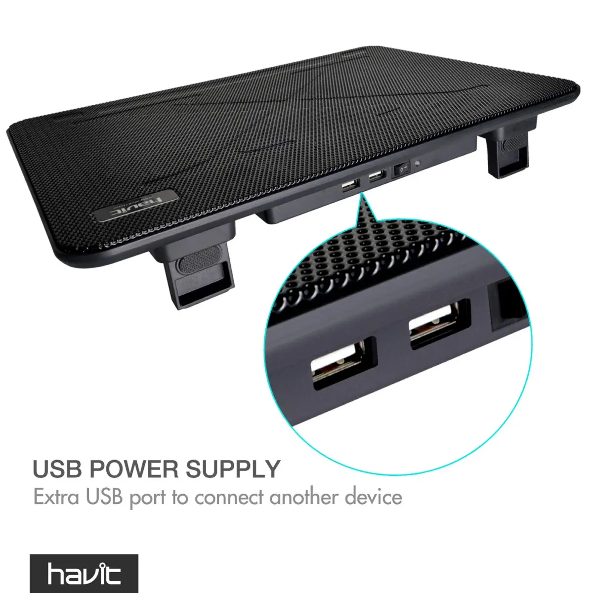 havit HV-F2056 Laptop Cooling Pad for 15.6-17 Inch Laptops, Black | 3 Quiet USB-Powered Fans, Ergonomic Stand - view 6