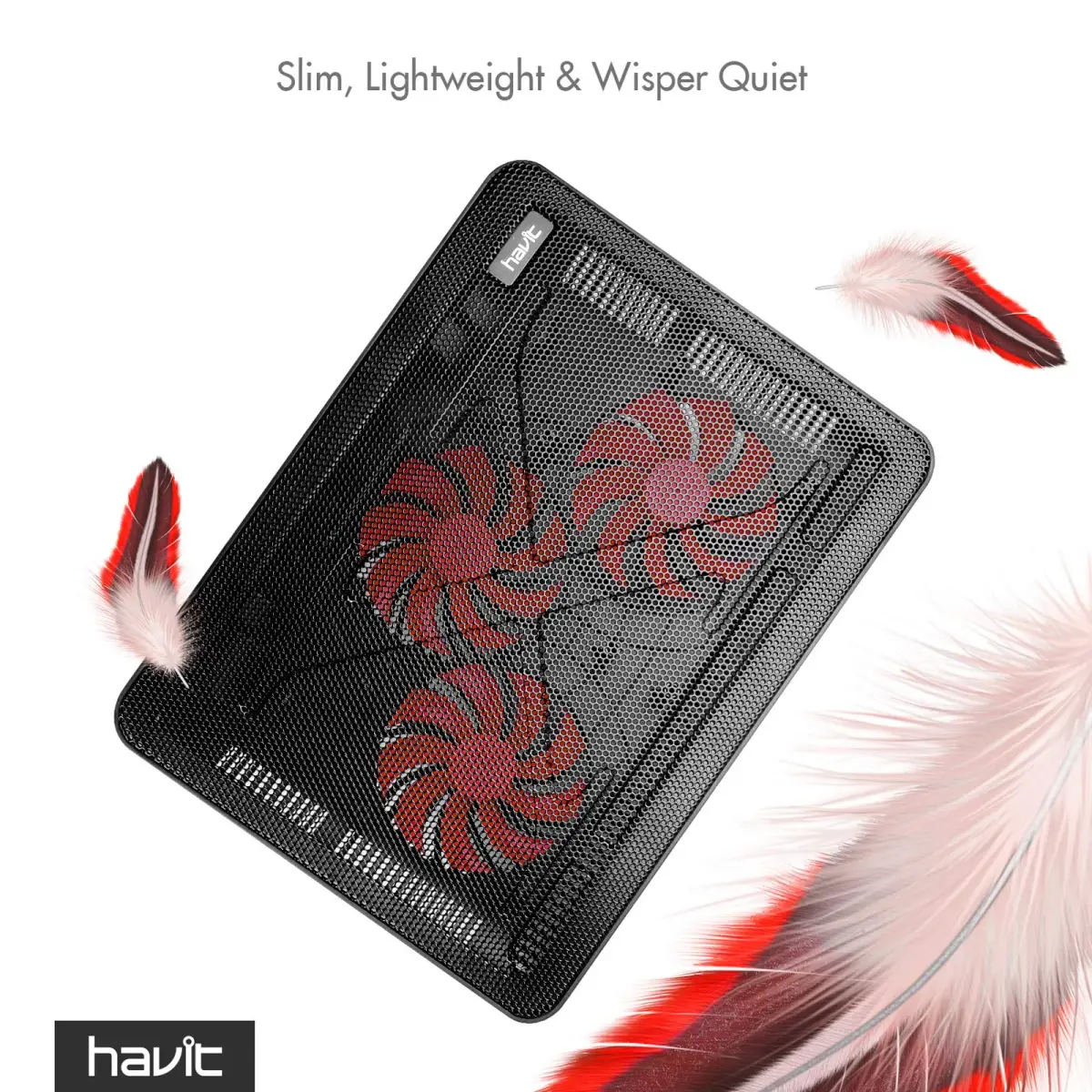 havit HV-F2056 Laptop Cooling Pad for 15.6-17 Inch Laptops, Black | 3 Quiet USB-Powered Fans, Ergonomic Stand - view 3