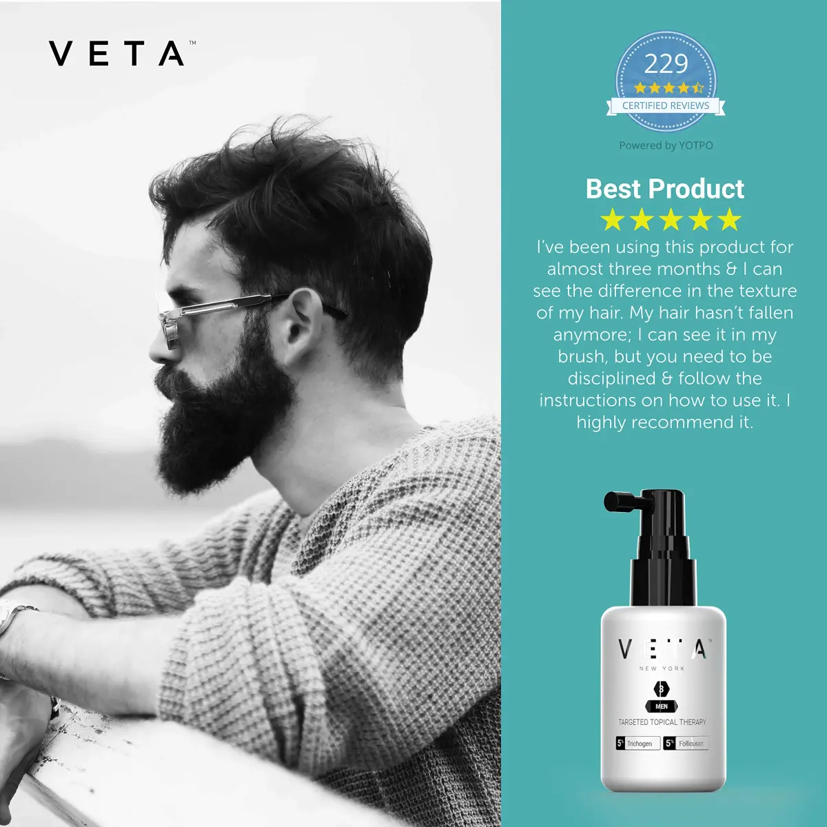 Veta Men's Targeted Topical Therapy Hair Regrowth Treatment 60ml (2.04 Fl Oz) | Stimulates Scalp Health - view 4