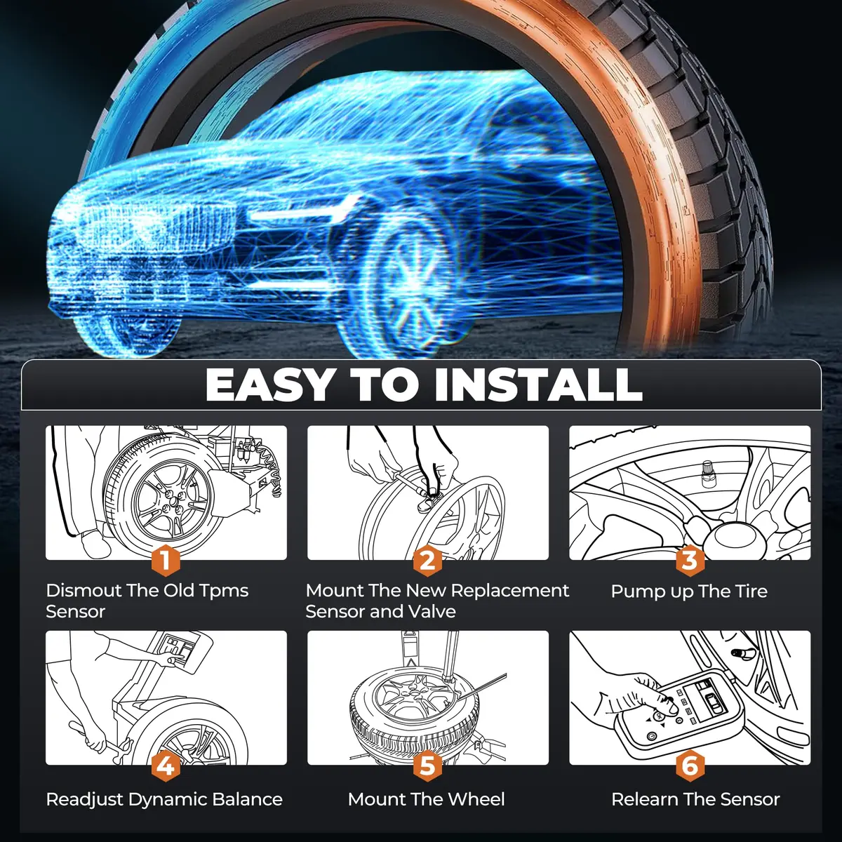Jsueng TPMS Sensor,315MHz Tire Pressure Monitor System for Chevy Buick GMC | Pre-Programmed, OBDII Relearn, Durable Metal & Lithium Battery - view 9