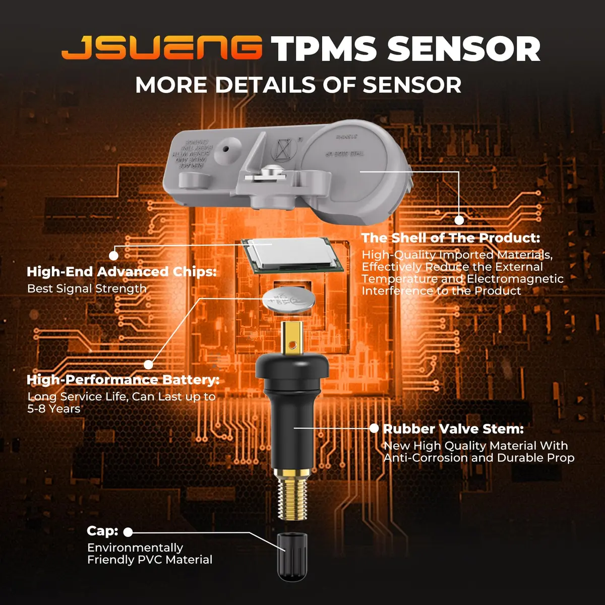 Jsueng TPMS Sensor,315MHz Tire Pressure Monitor System for Chevy Buick GMC | Pre-Programmed, OBDII Relearn, Durable Metal & Lithium Battery - view 3