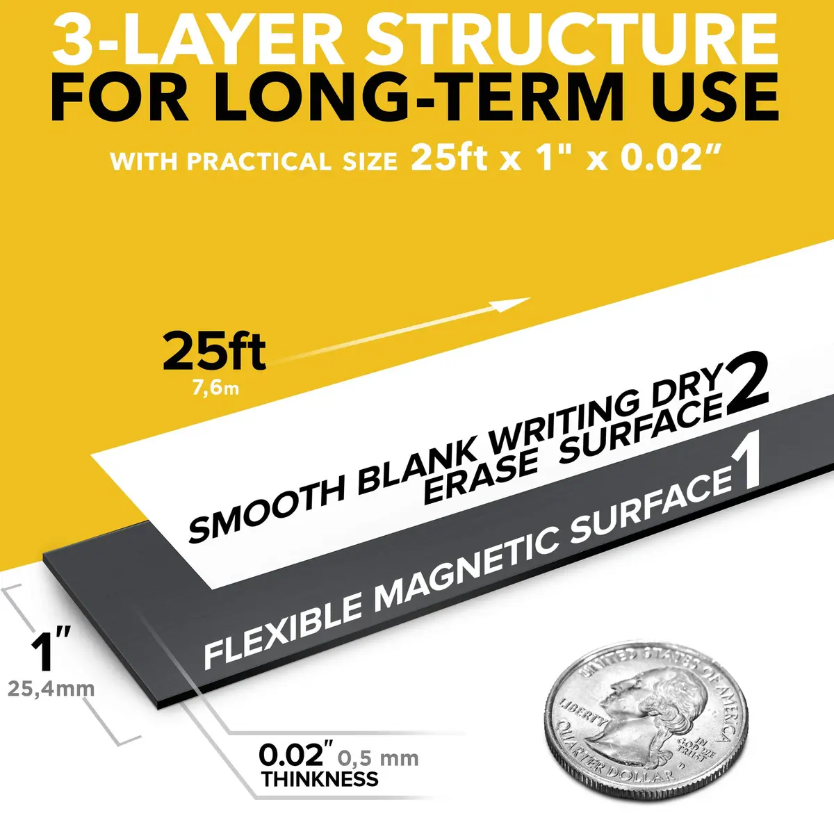 X-bet MAGNET Dry Erase Magnetic Strips 2.5cm x 7.6m (1in x 25ft) | Write-On Flexible Magnetic Tape for Organization - view 2