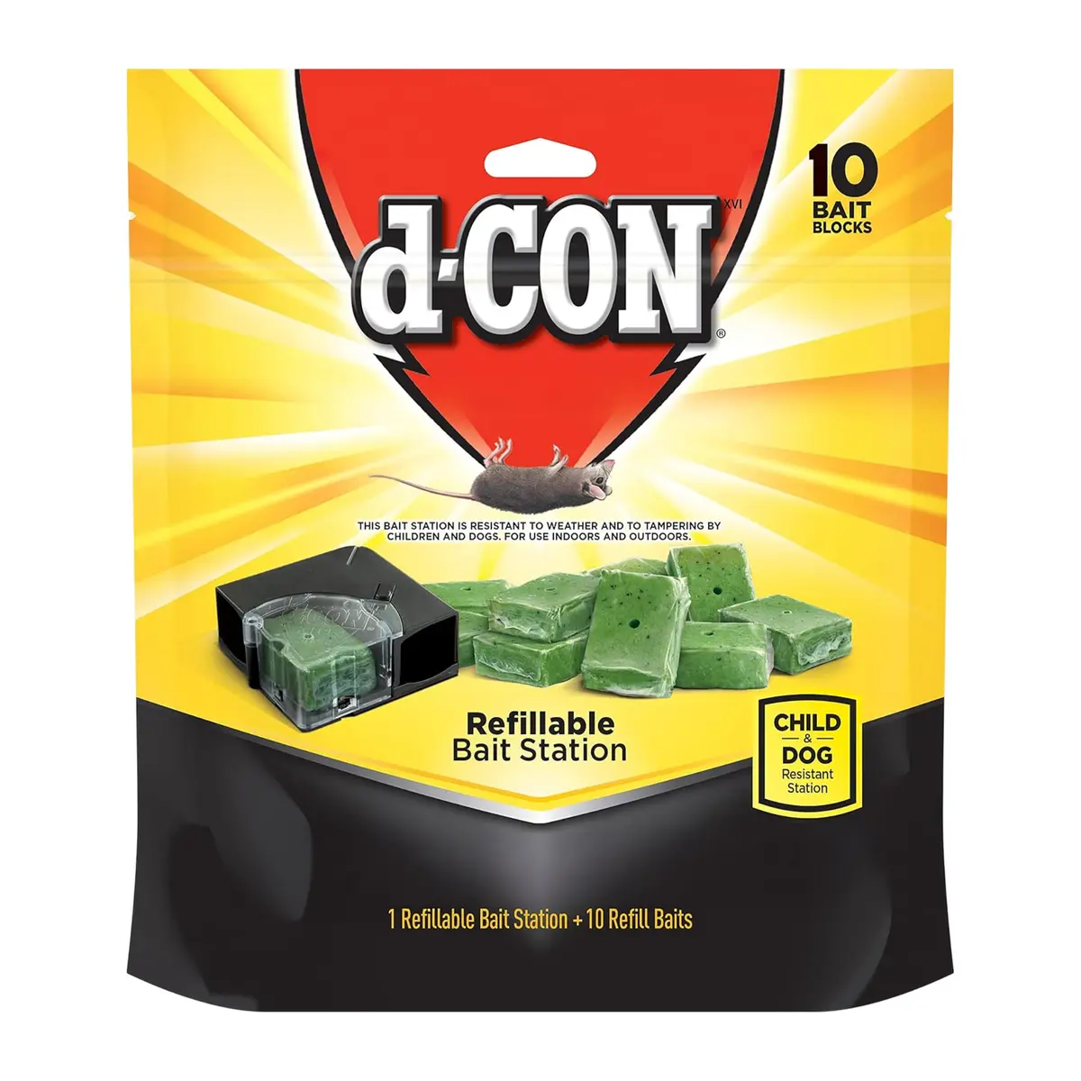 d-Con Mouse Poison Bait Station Refills, Corner Fit, 10 Count | Safer, Weather-Resistant Mouse Bait for Indoors & Outdoors - main product image