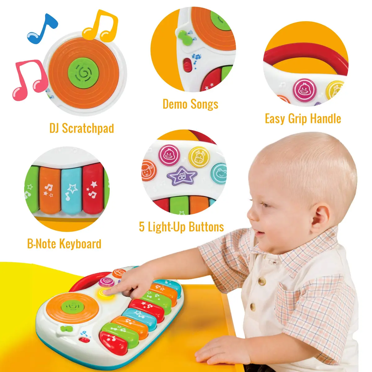 KiddoLab Musical Piano Toy for 1-3 Year Olds | 8-Key Rainbow Keyboard with DJ Turntable & Animal Sounds - view 3