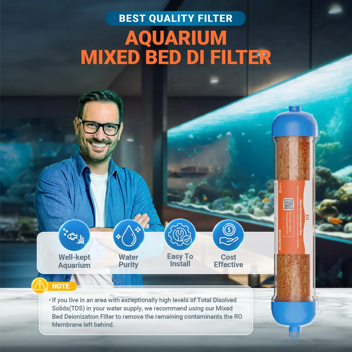 Max Water Mixed Bed Ion Exchange RODI Aquarium Filter Resin Replacement Cartridge | Produces 0 ppm TDS (70-120c) - view 6