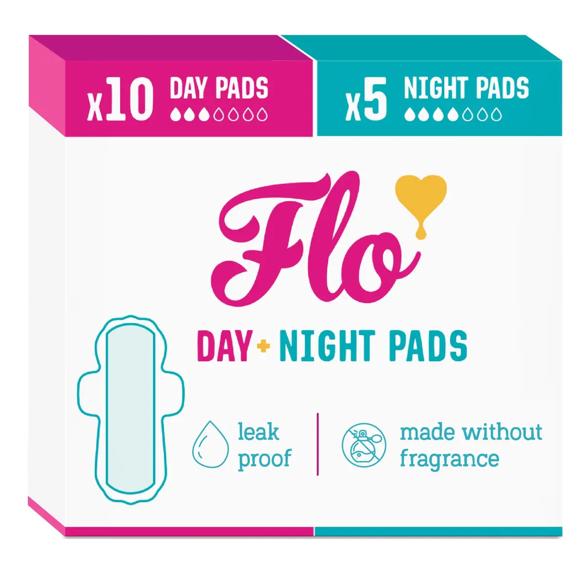 FLO Organic Bamboo Day + Night Menstrual Pads (15 Count) | Plant-Based, Ultra-Thin, Hypoallergenic - main product image