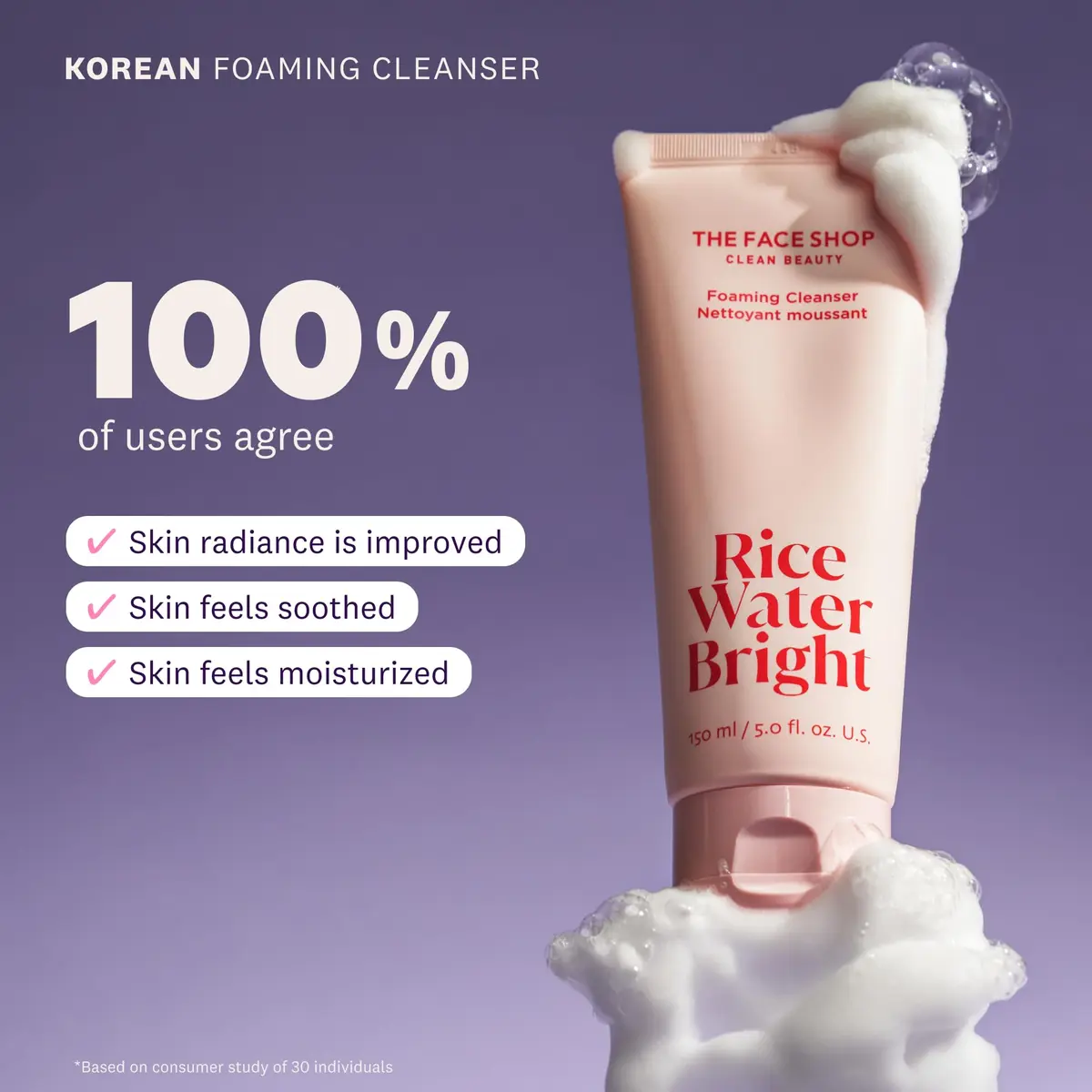 The Face Shop Rice Water Bright Foaming Cleanser 10.1 fl oz | Deep Pore & Radiance Boost - view 5