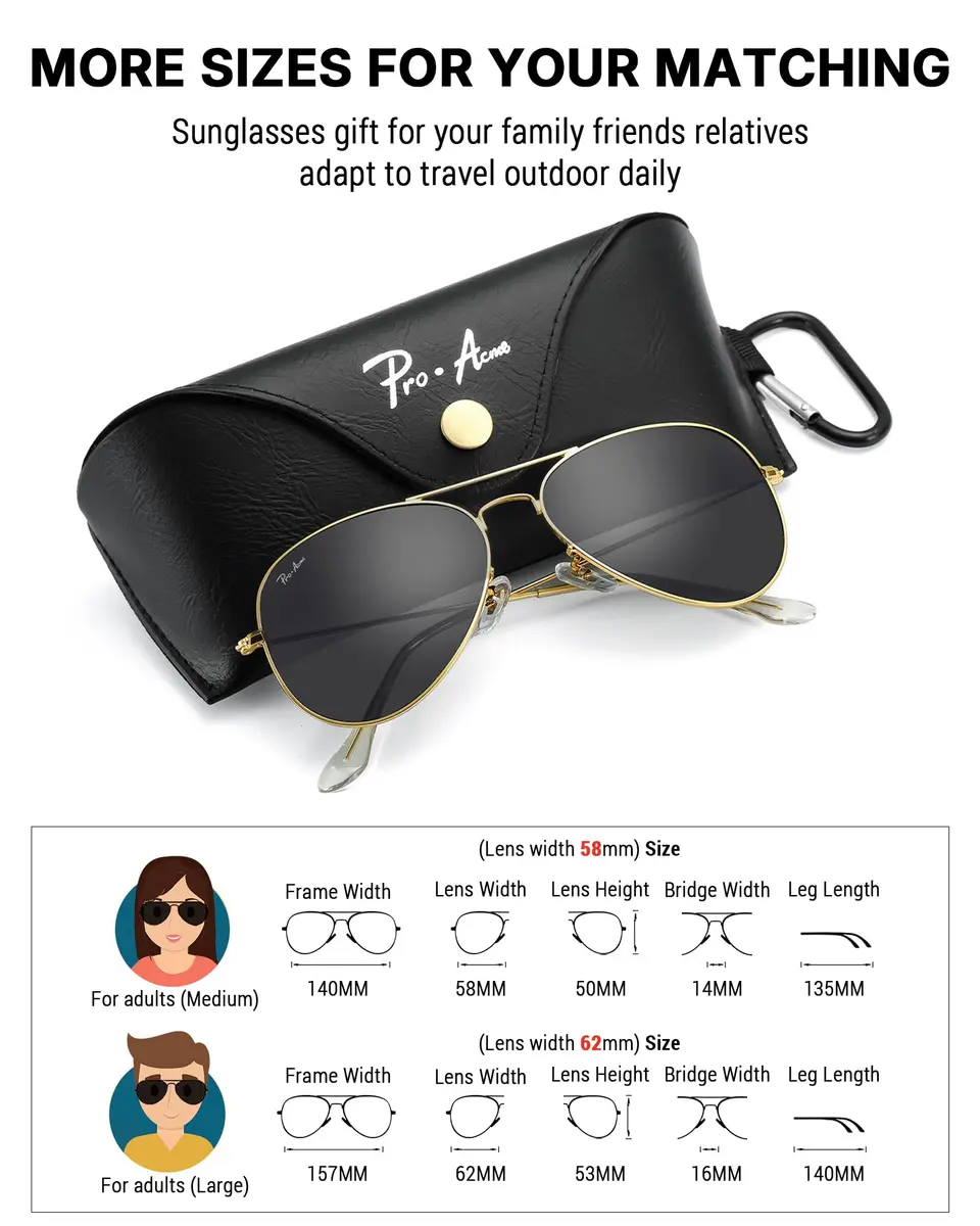 Pro Acme Classic Aviator Sunglasses Glass Lens Metal UV400 Men Women | Timeless Style & Clear Vision - view 5