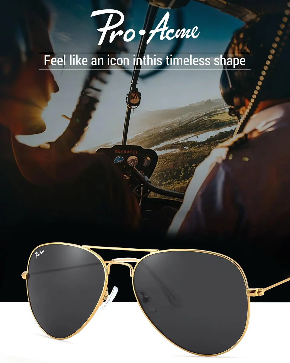 Pro Acme Classic Aviator Sunglasses Glass Lens Metal UV400 Men Women | Timeless Style & Clear Vision - view 3