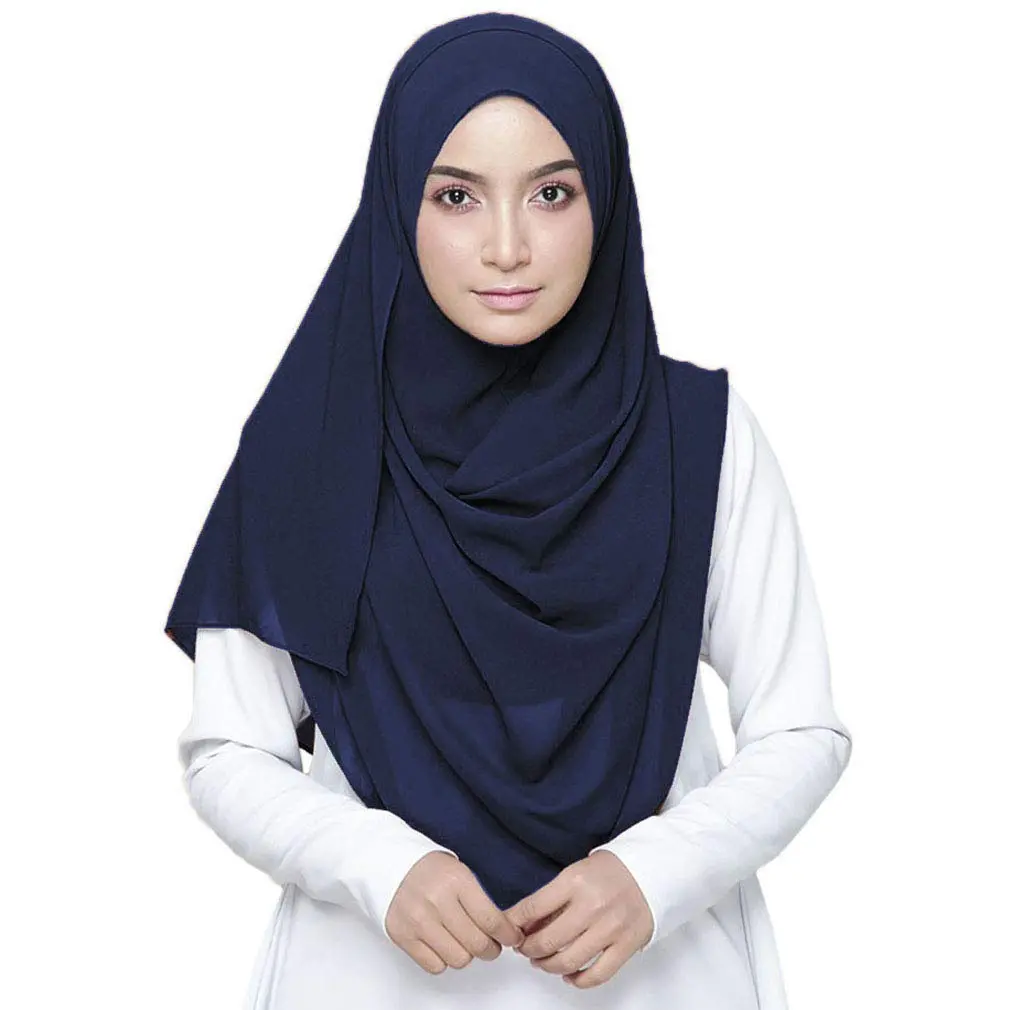 LMVERNA Plain Chiffon hijab Thick Chiffon Muslim fashion Long Scarf wrap scarves (Navy blue) | Soft & Lightweight - main product image