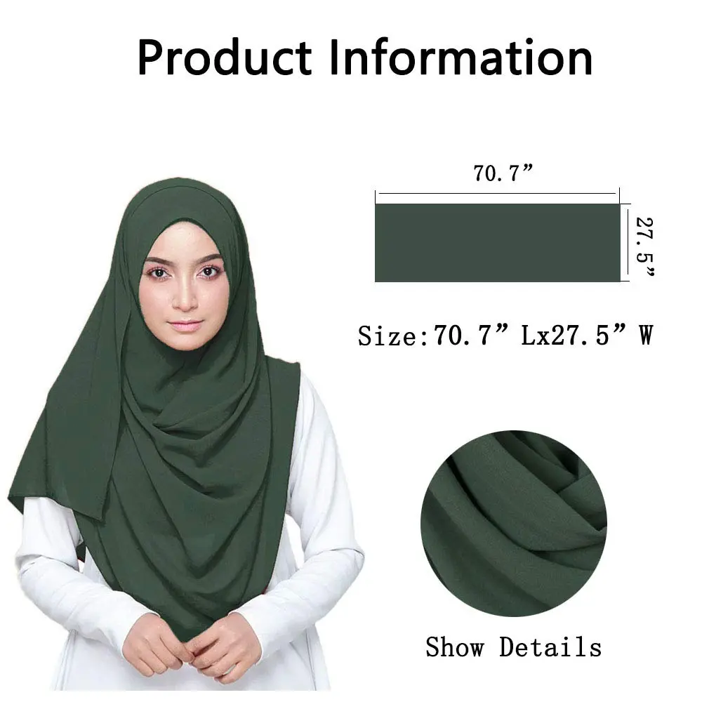 LMVERNA Chiffon hijab muslim Solid Color Thick bubble Chiffon Long Scarf wrap scarves (Dark green) | Soft, Lightweight & Elegant - view 2