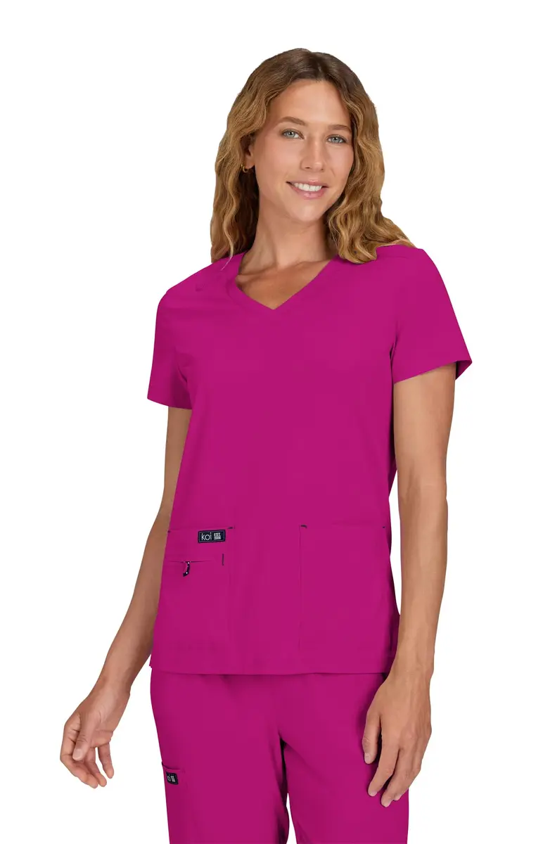 KOI Becca Women's 4-Pocket Stretch Scrub Top Azalea Pink | Comfortable, Stylish & Durable (70-120 chars) - main product image