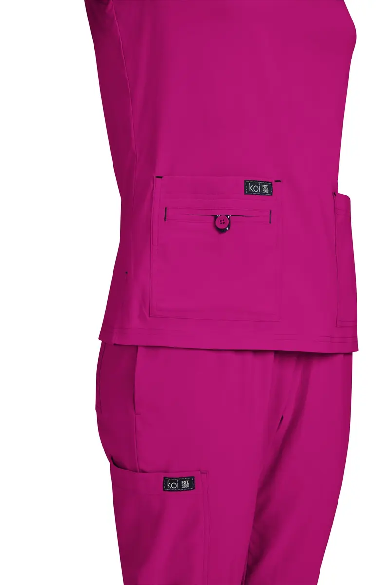 KOI Becca Women's 4-Pocket Stretch Scrub Top Azalea Pink | Comfortable, Stylish & Durable (70-120 chars) - view 3