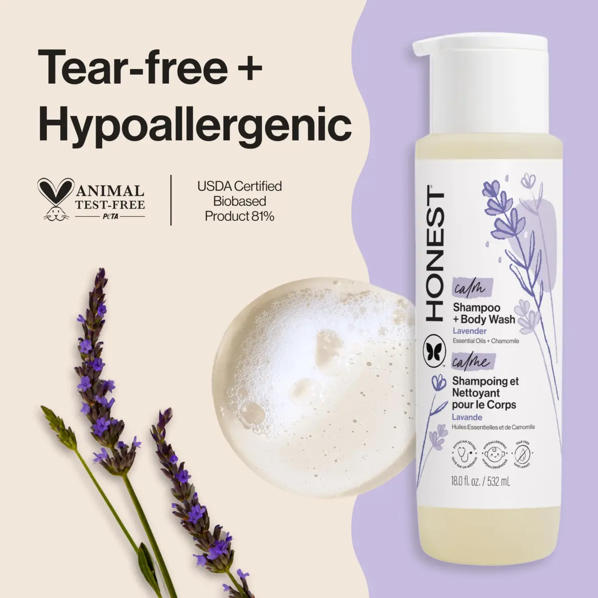 The Honest Company 2-in-1 Baby Shampoo & Body Wash Lavender Calm 530ml (18 fl oz) | Relaxing Cleanse for Baby and Family - view 2