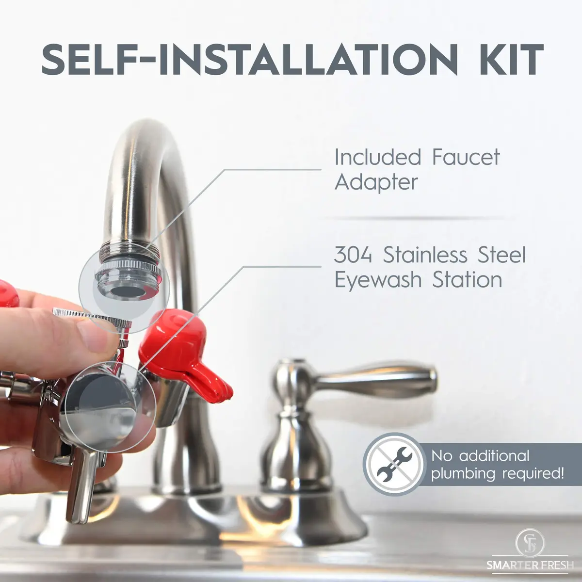 SmarterFresh Faucet Mounted Eyewash Station | Reliable Emergency Eye Wash for Sink Attachment - view 2