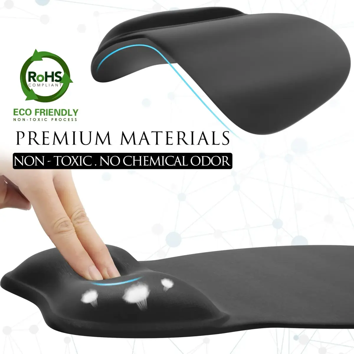 MROCO Ergonomic Mouse Pad with Gel Wrist Rest, 24cm (9.4 in) x 20.5cm (8.1 in), Black | Smooth Lycra Surface & Non-Slip Base - view 5
