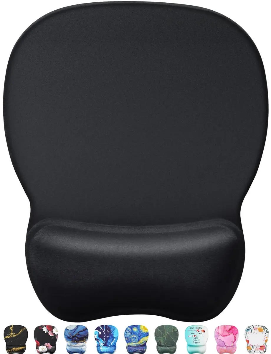 MROCO Ergonomic Mouse Pad with Gel Wrist Rest, 24cm (9.4 in) x 20.5cm (8.1 in), Black | Smooth Lycra Surface & Non-Slip Base - main product image