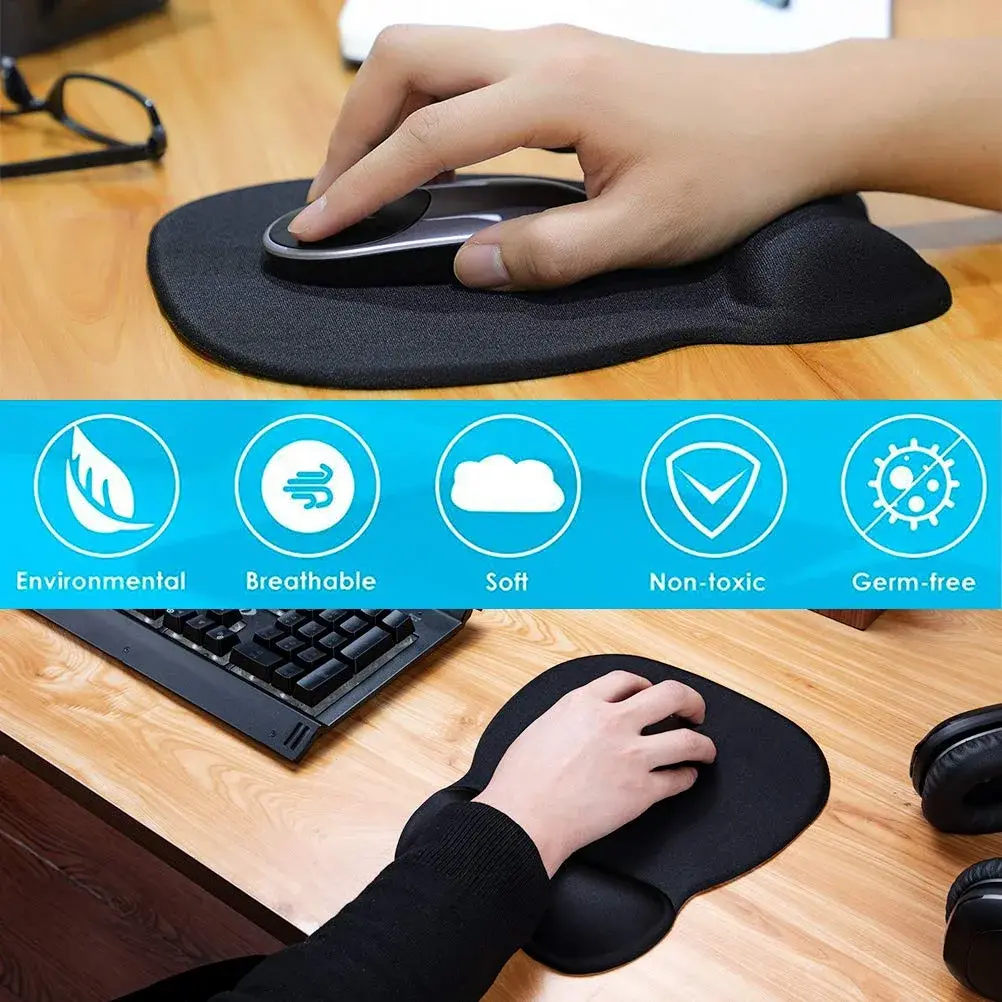 MROCO Ergonomic Mouse Pad with Gel Wrist Rest, 24cm (9.4 in) x 20.5cm (8.1 in), Black | Smooth Lycra Surface & Non-Slip Base - view 8