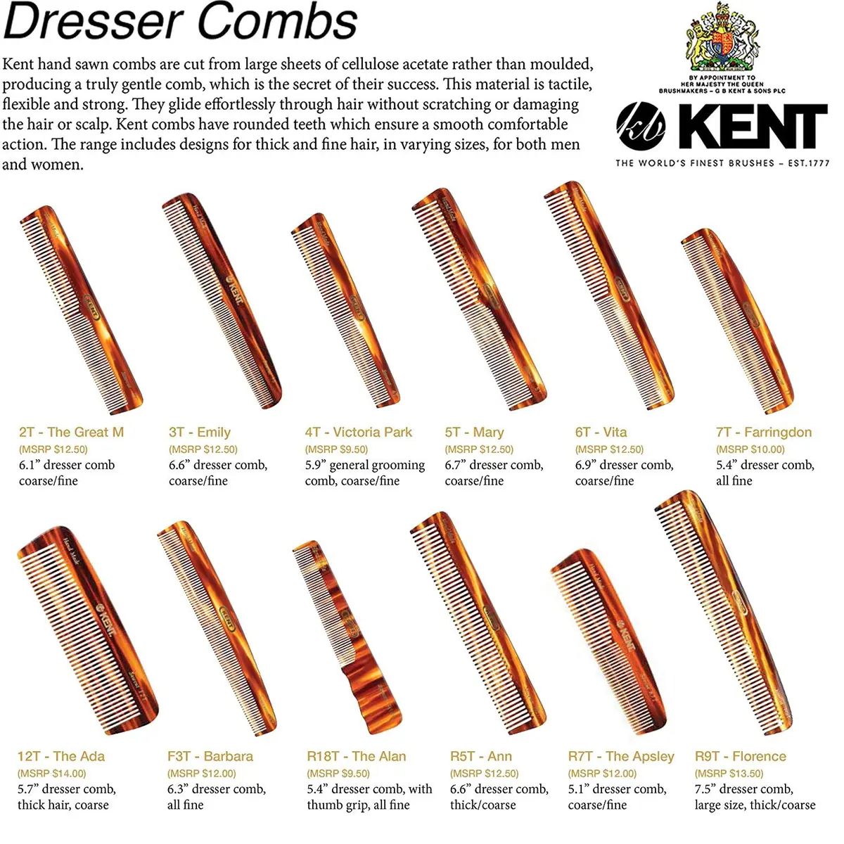 Kent F3T Tortoise Fine Tooth Comb 6.25 Inch | Hand Polished, Made in England - view 7