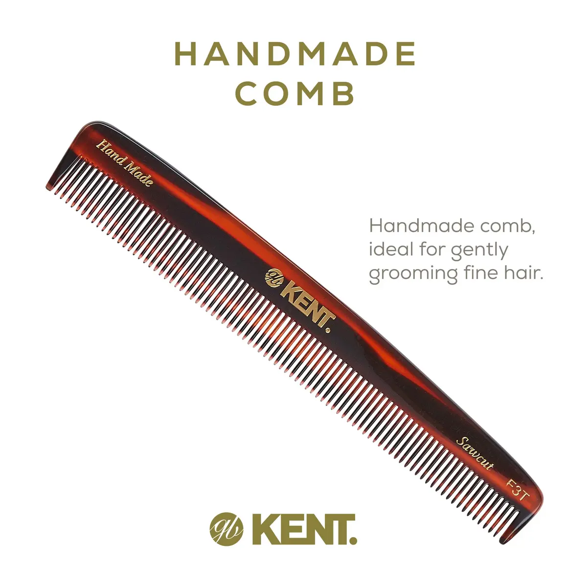Kent F3T Tortoise Fine Tooth Comb 6.25 Inch | Hand Polished, Made in England - view 3
