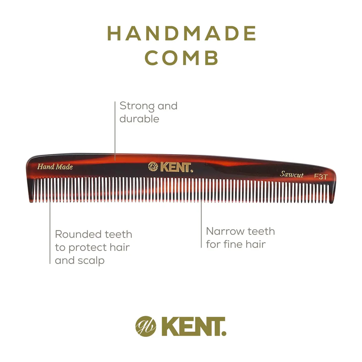 Kent F3T Tortoise Fine Tooth Comb 6.25 Inch | Hand Polished, Made in England - view 4