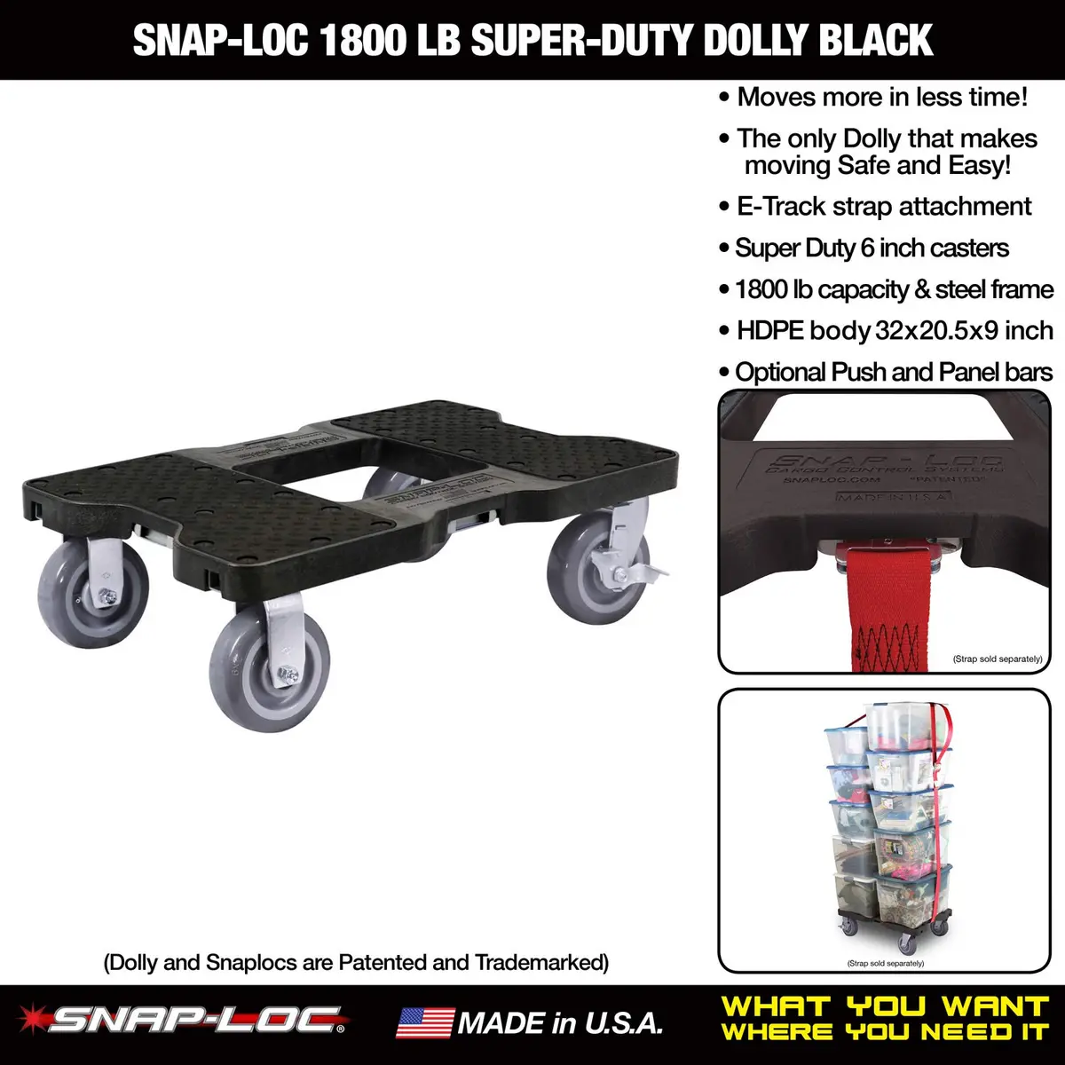 Snap-Loc 1800 lb Super-Duty Material Handling Truck | Steel Frame, 6 inch Polyurethane Casters - view 2