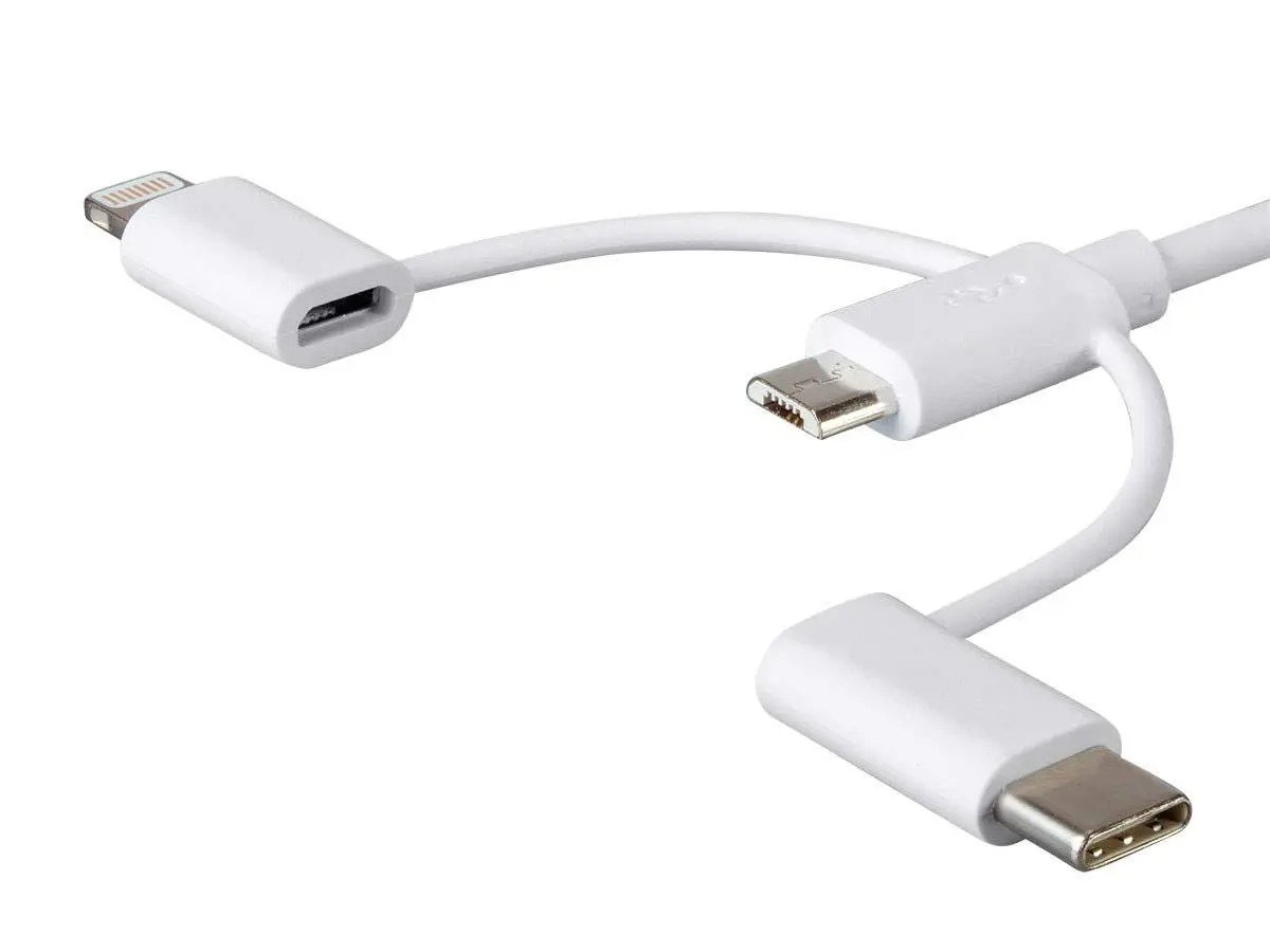 Monoprice 3-in-1 Multiport USB to Micro USB + USB-C + Lightning Charging Cable - 3 Feet, White - view 3