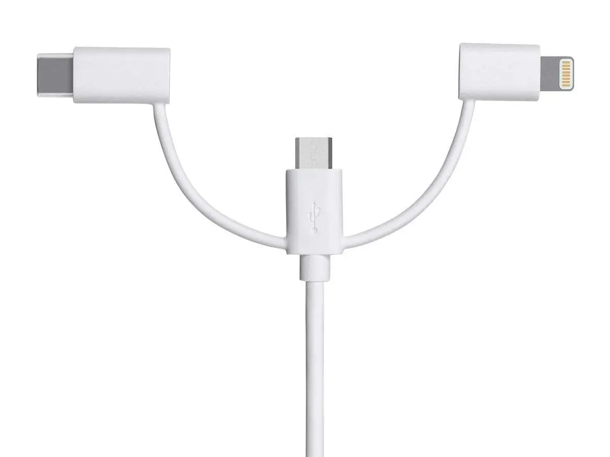 Monoprice 3-in-1 Multiport USB to Micro USB + USB-C + Lightning Charging Cable - 3 Feet, White - view 4