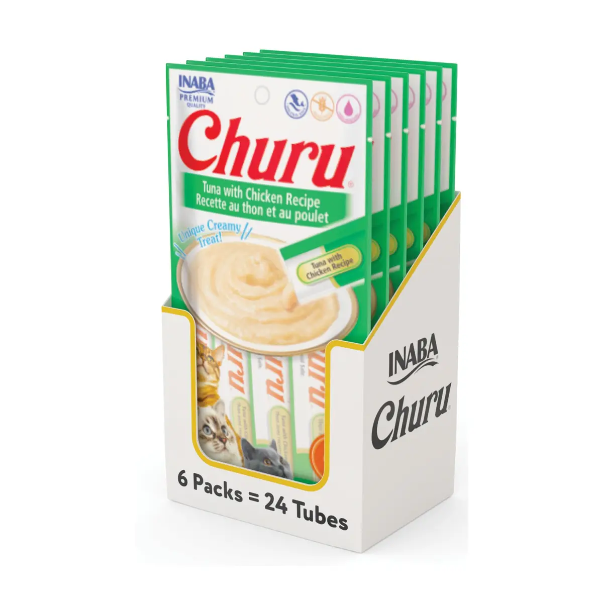 INABA Churu Cat Treats Tuna with Chicken Recipe, 12 oz (24 Tubes) | Hydrating & Low Calorie Cat Treat - main product image