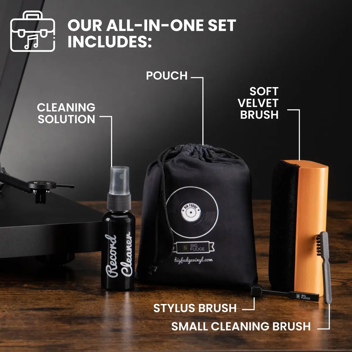 Big Fudge 4-in-1 Vinyl Record Cleaning Kit with Velvet Brush & Stylus Cleaner | 16.2cm (6.3") - view 2