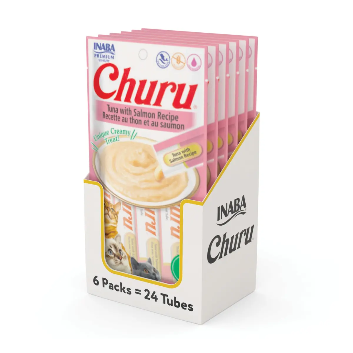 INABA Churu Cat Treats Tuna with Salmon Recipe Lickable Purée 24 Tubes (12 oz Total) | Hydrating & Low Calorie - main product image