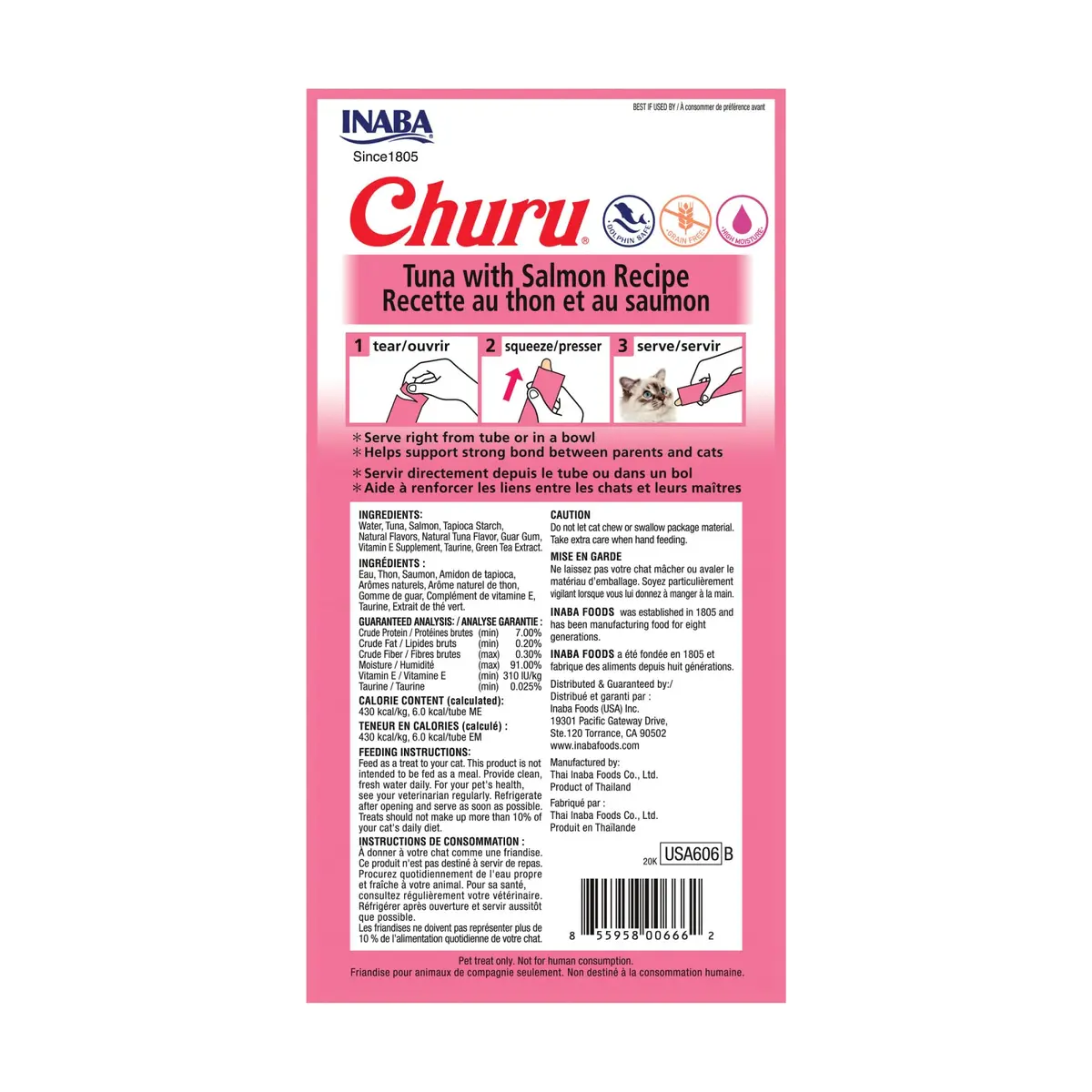INABA Churu Cat Treats Tuna with Salmon Recipe Lickable Purée 24 Tubes (12 oz Total) | Hydrating & Low Calorie - view 8