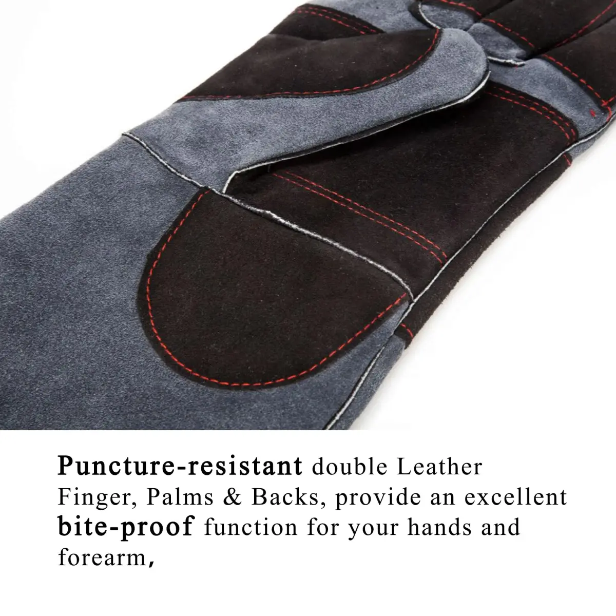 RAPICCA Animal Handling Gloves, Bite Proof Double Leather, 16 in (40.6 cm) Grey-Black | Professional Protection for Vets & Handlers - view 6
