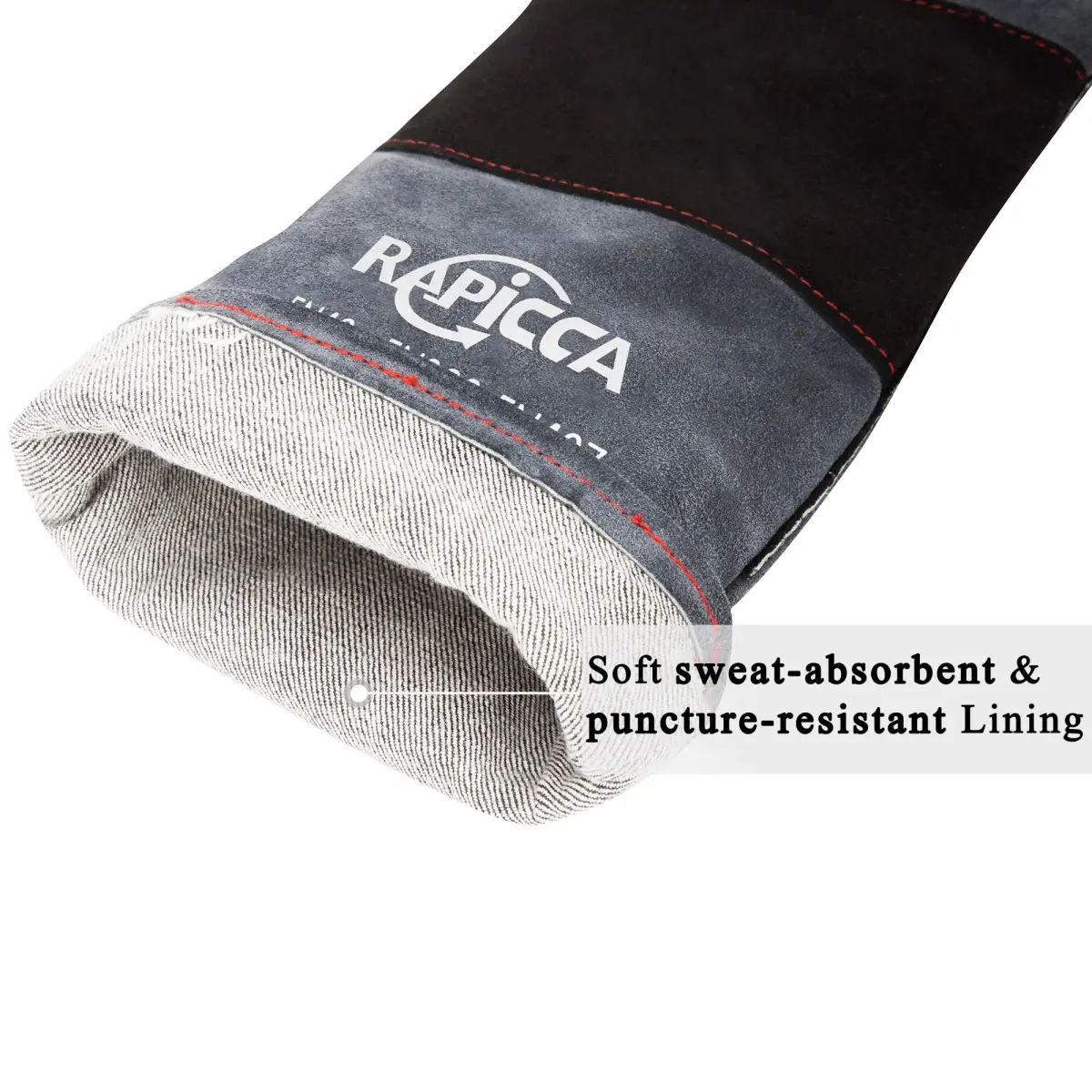 RAPICCA Animal Handling Gloves, Bite Proof Double Leather, 16 in (40.6 cm) Grey-Black | Professional Protection for Vets & Handlers - view 8