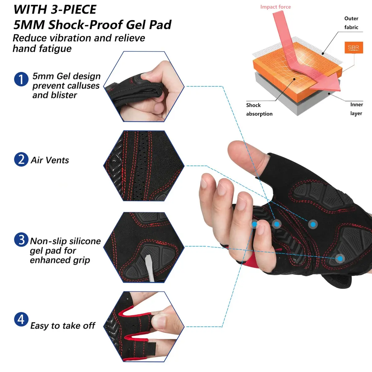 MOREOK Cycling Gloves Bicycle Road Bike Gloves, Half Finger -098 B-XXL | Breathable, Shock-Absorbing & Comfortable Fit - view 2
