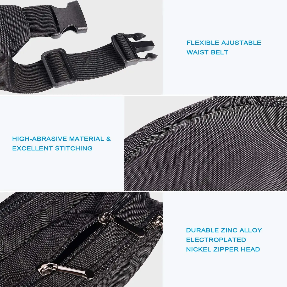 Oxpecker Waist Pack Bag Black 22.86cm (9in) | 5 Pockets, Waterproof, Adjustable Strap - view 5