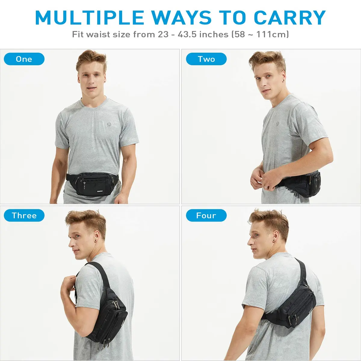 Oxpecker Waist Pack Bag Black 22.86cm (9in) | 5 Pockets, Waterproof, Adjustable Strap - view 4