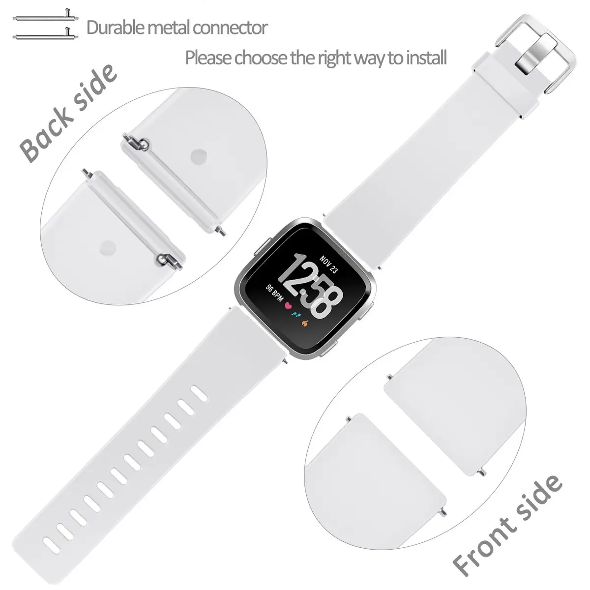 Wepro Sport Bands for Fitbit Versa 2, Versa Lite, Versa — Small 140mm (5.5"-7.2") White | Adjustable, Sweat-Resistant Elastomer Strap - view 5
