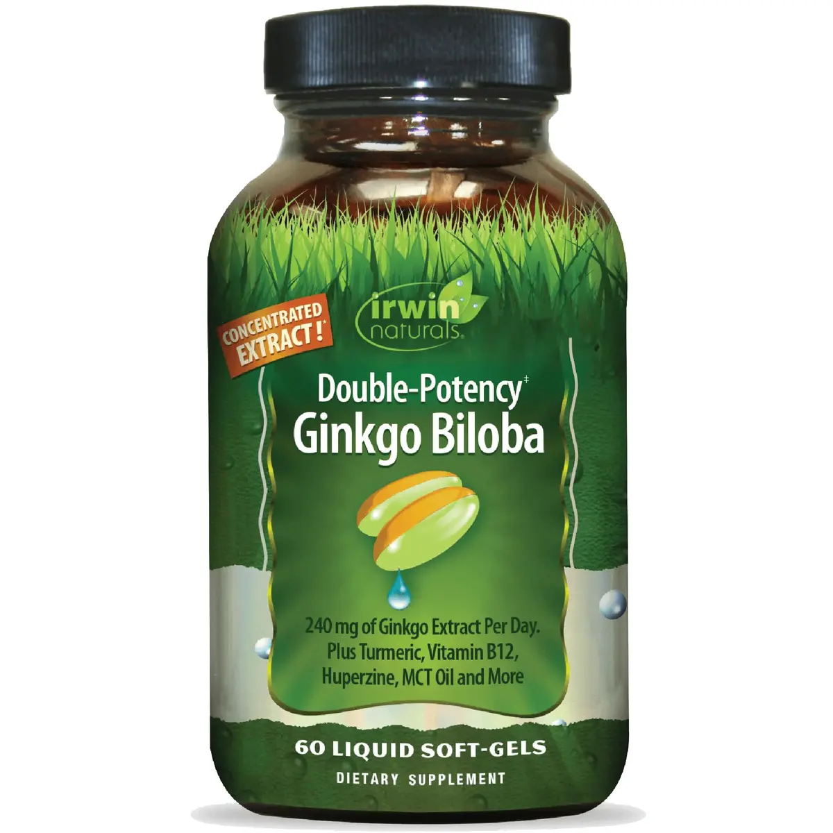 Irwin Naturals Double-Potency Ginkgo Biloba Extra Strength | 240mg Brain Support | 60 Liquid Soft-Gels - main product image