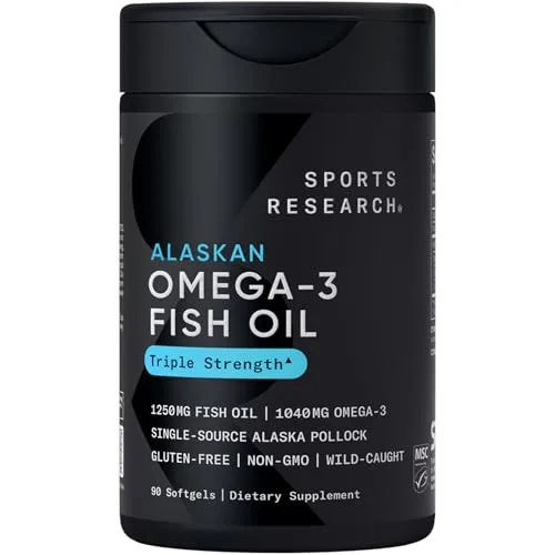 Sports Research Omega-3 Fish Oil 1250mg 90 Count | Triple Strength EPA DHA for Heart Health - main product image