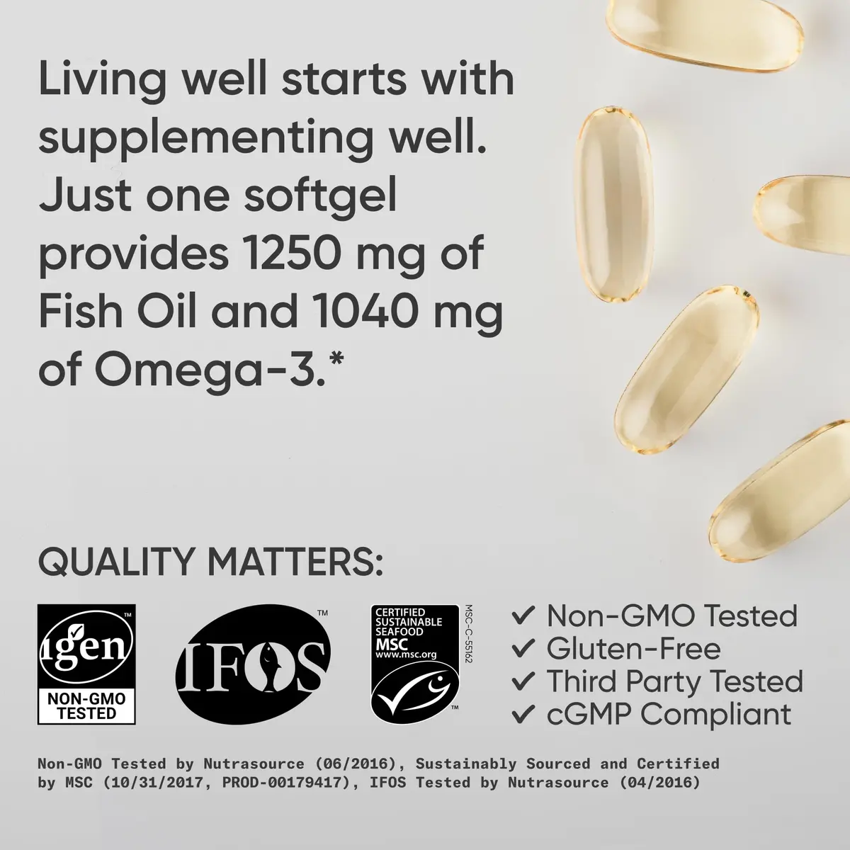 Sports Research Omega-3 Fish Oil 1250mg 90 Count | IFOS 5-Star Certified, Sustainably Sourced, 690mg EPA & 260mg DHA per Softgel - view 4